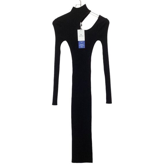 ANINE BING Size XS NWT Victoria Black Ribbed Midi Cutout Sweater Dress Cut Out - Picture 8 of 14